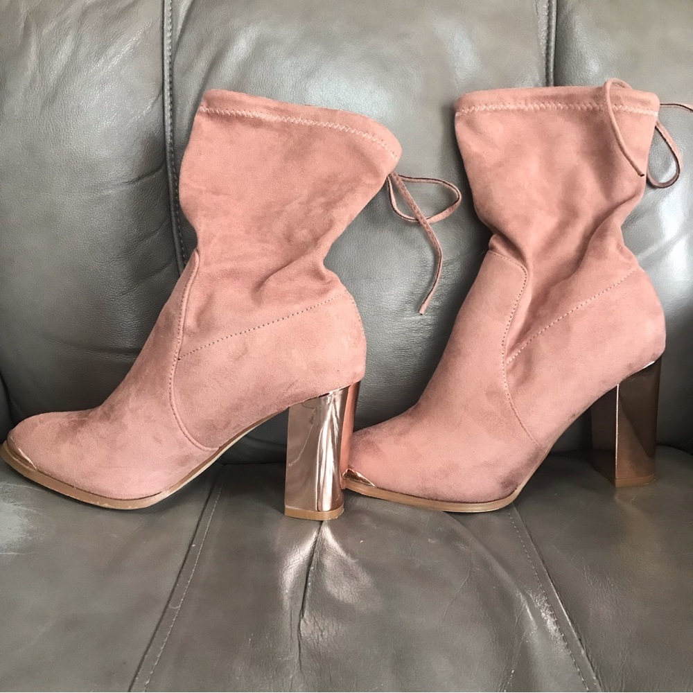 Catherine Malandrino faux suede gold heel boots
